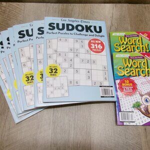 Combo of 7 Sudoku Books from Los Angeles Times + 2 Word Search Books